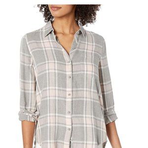 Women's Long  Classic Grey Plaid Shirt